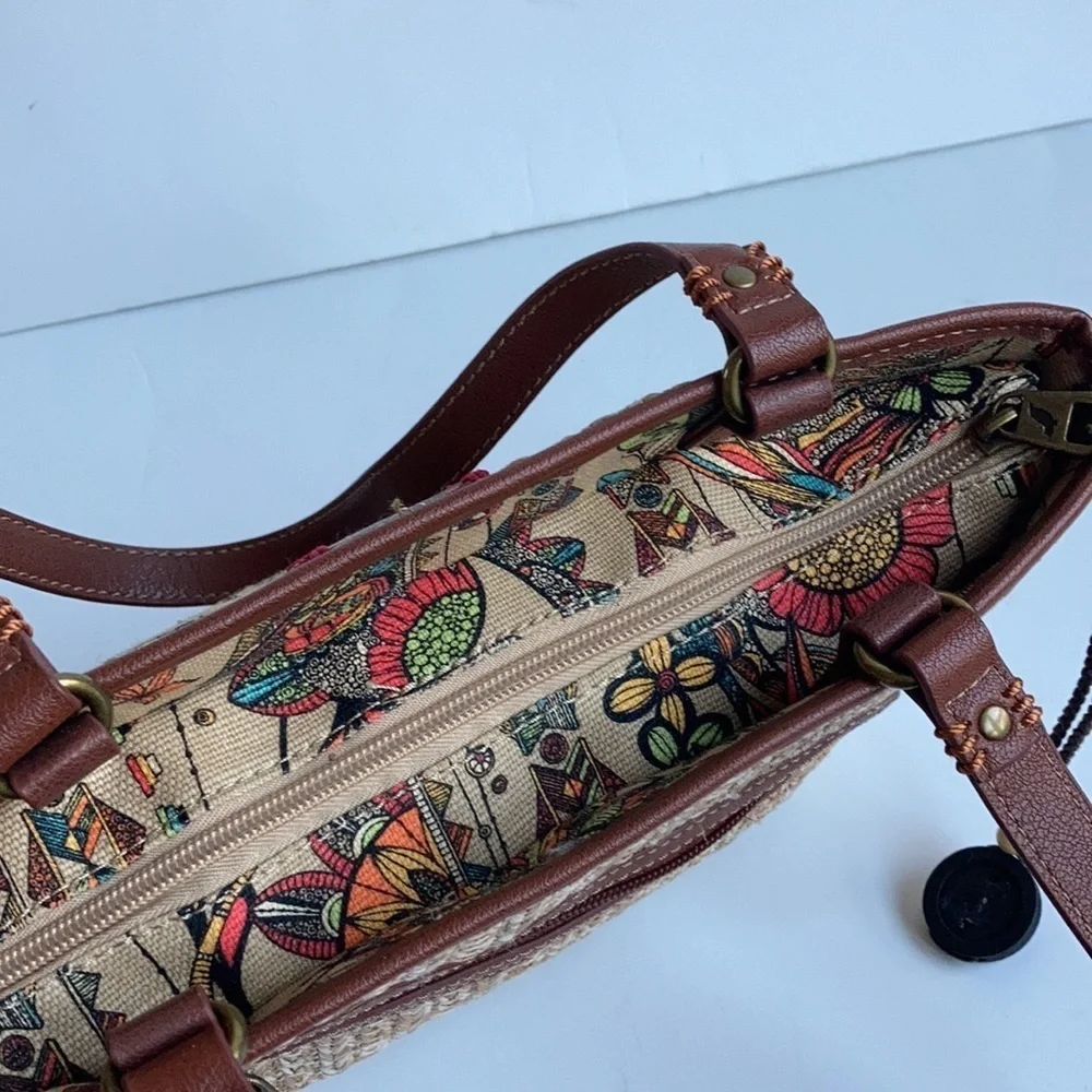Sakroots small straw owl satchel handbag purse